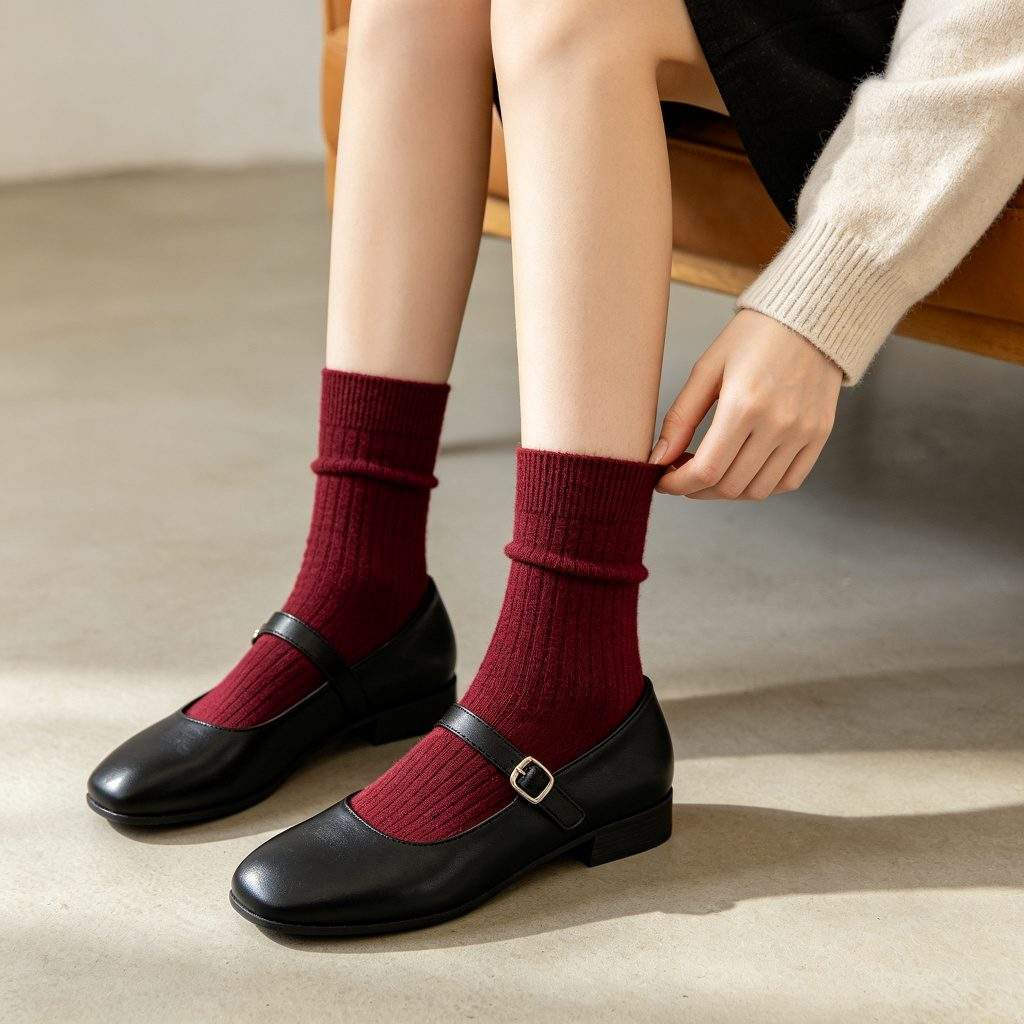 Burgundy Cotton Mid-Calf Socks - Image 3
