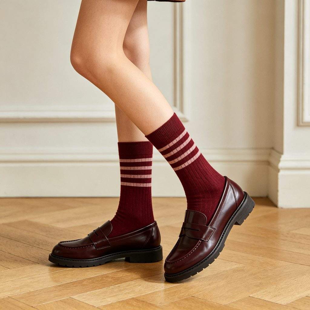 Burgundy Striped Mid-Calf Socks - Image 3