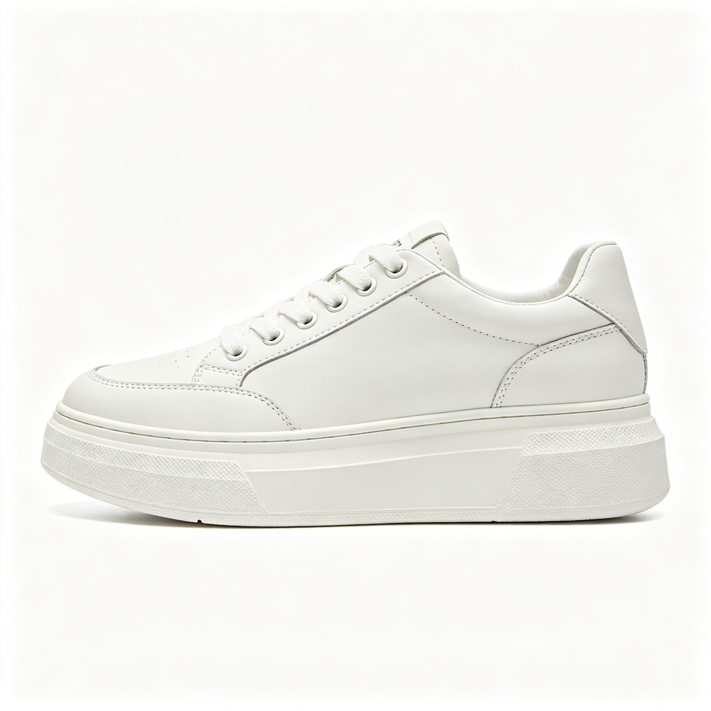 White Leather Platform Chunky Sole Sneakers - Image 3