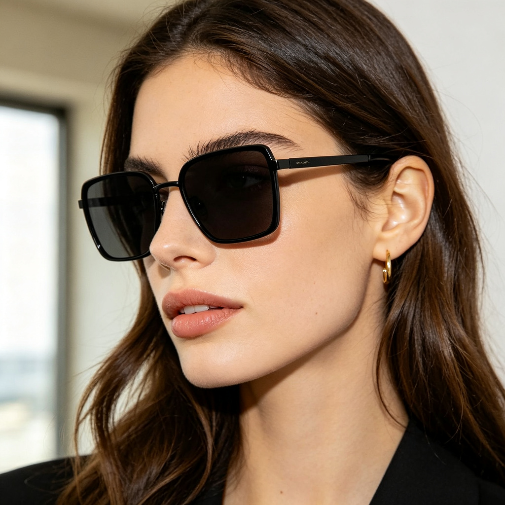 Black Metal Square Frame UV400 Sunglasses - Image 3