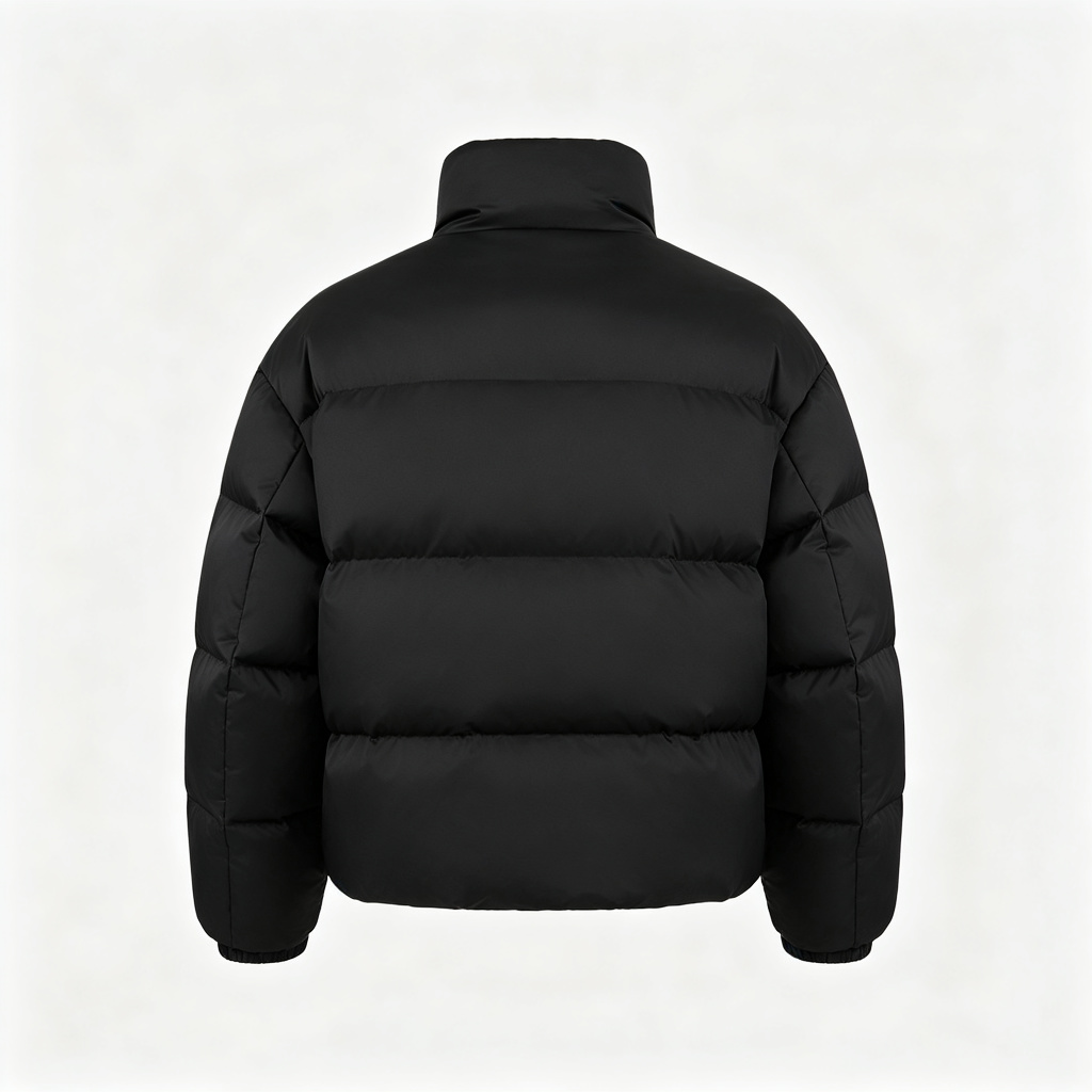 Black Stand Collar Short Down Jacket - Image 3