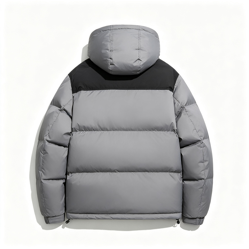 Gray Colorblock Hooded Down Jacket - Image 3