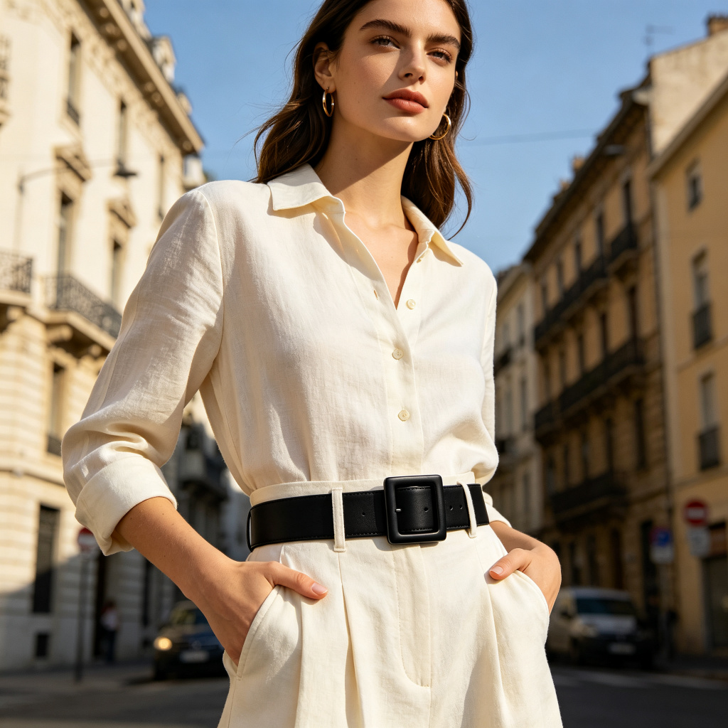 Black Leather Large Square Buckle Belt - Image 4