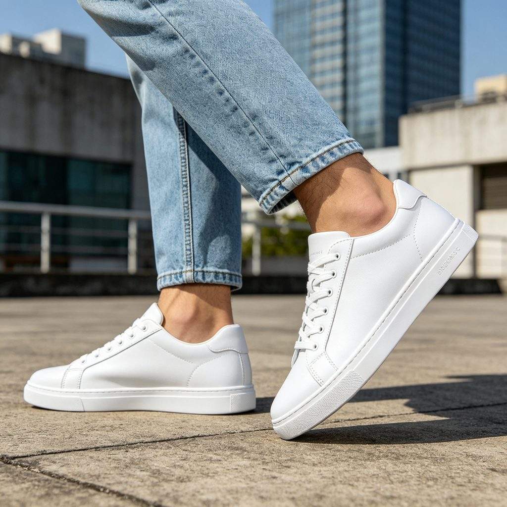 White Genuine Leather White Sneakers - Image 4
