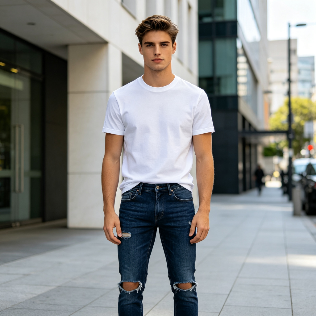 Dark Blue Ripped Slim Fit Jeans - Image 4