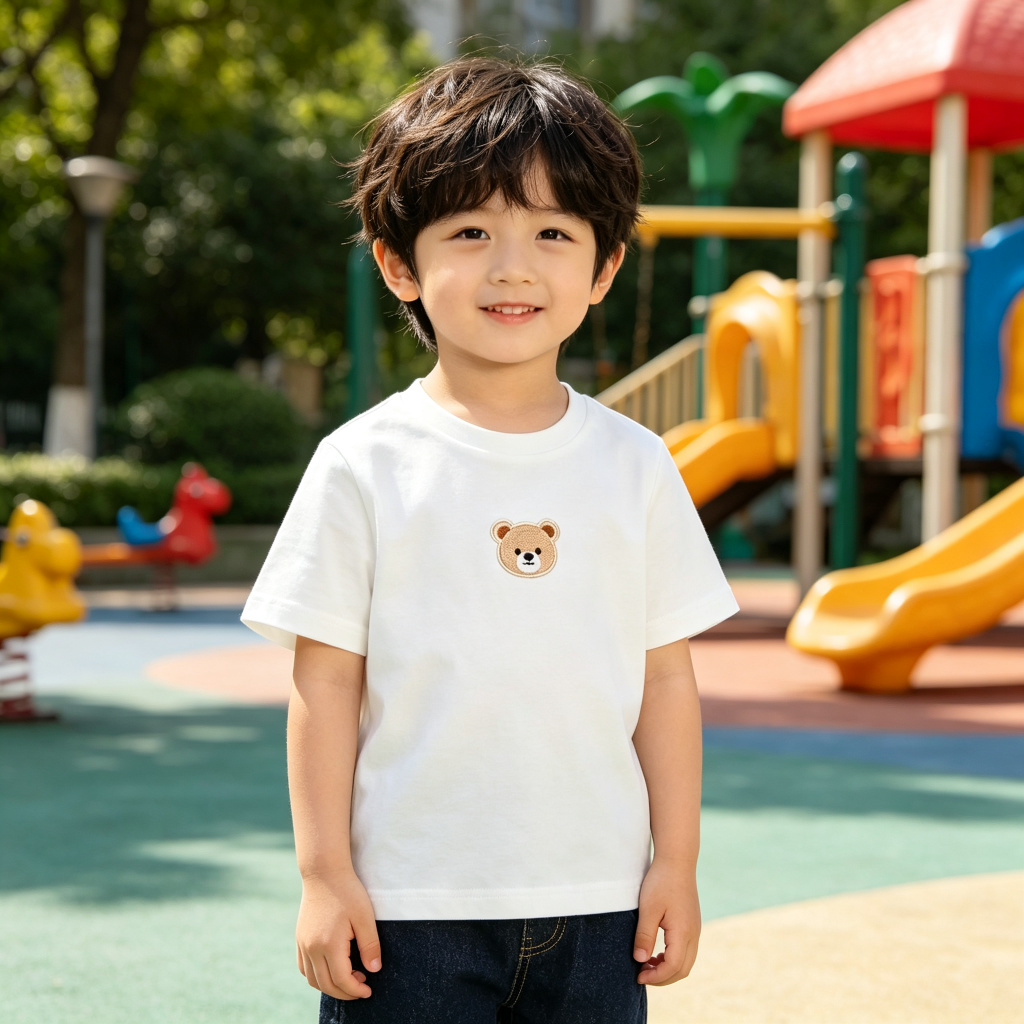 White Cute Bear Print Kids T-Shirt - Image 4