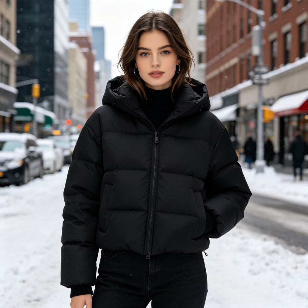 Black Short Hooded Puffer Jacket - Image 4