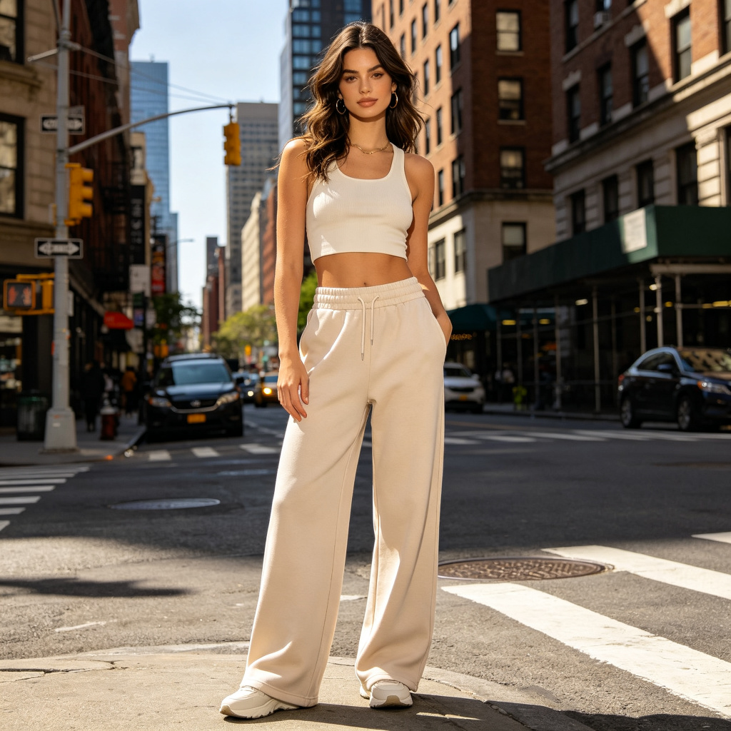 Beige Wide Leg Sweatpants - Image 4