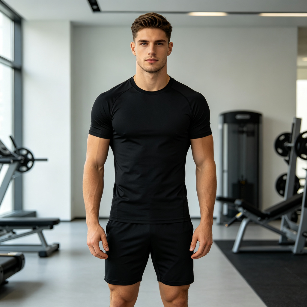Black Athletic Short Sleeve T-Shirt & Shorts Set - Image 4
