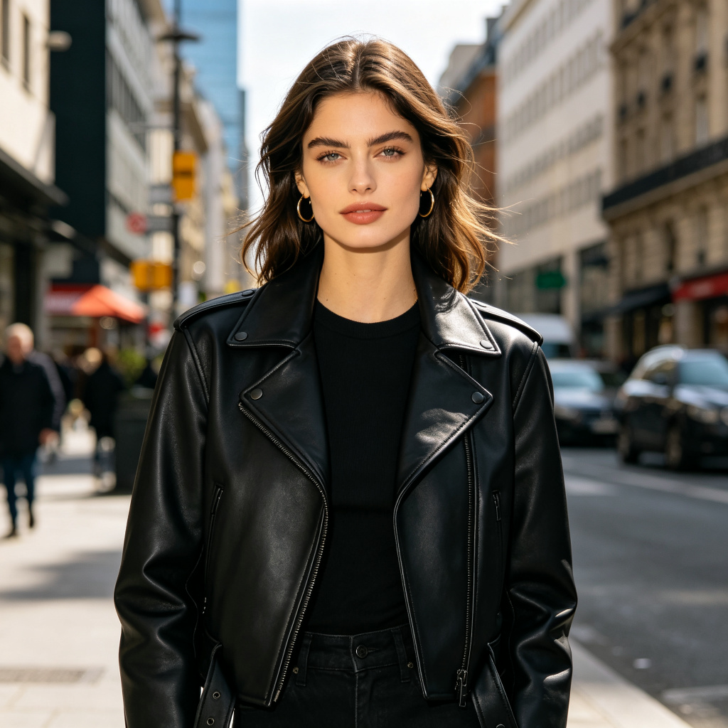Black Leather Biker Jacket - Image 4