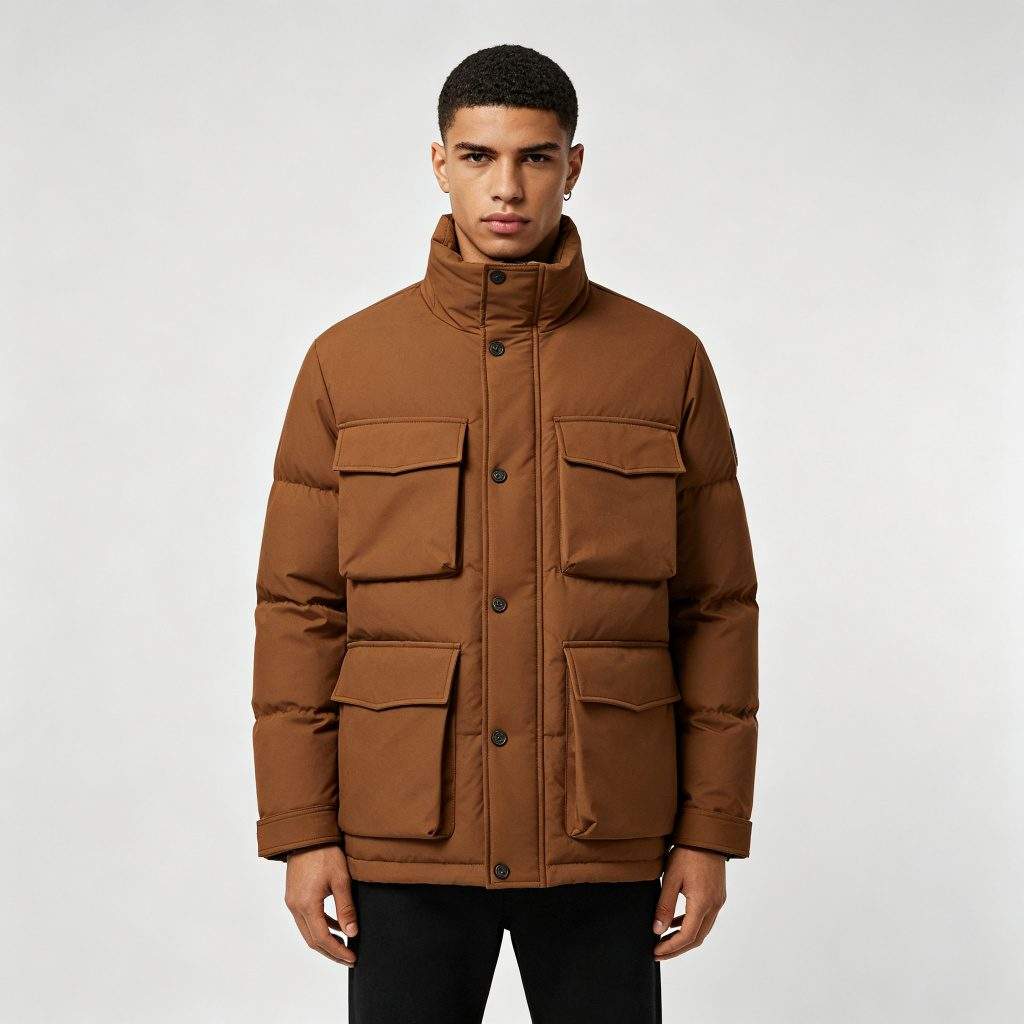 Brown Utility Down Jacket - Image 4