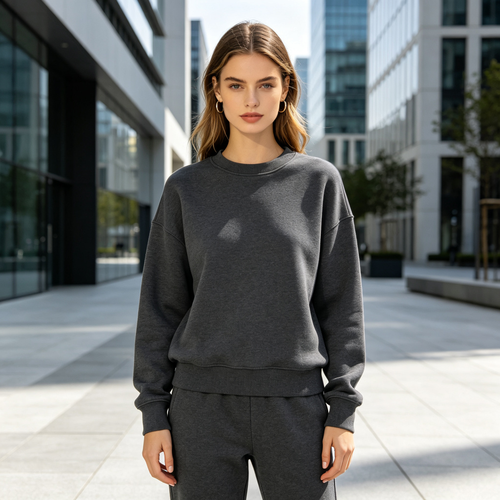 Dark Grey Crew Neck Sweatshirt & Sweatpants Set - Image 4