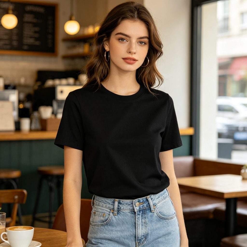 Black Cotton Crew Neck Short-Sleeve T-Shirt - Image 4