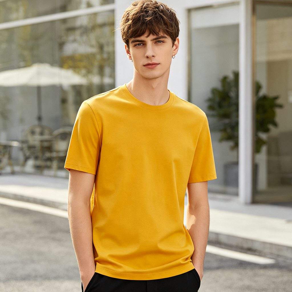 Yellow Cotton Crew Neck Short-Sleeve T-Shirt - Image 4