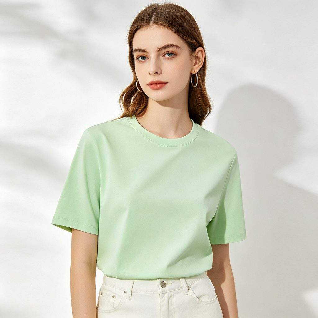 Mint Green Crew Neck Short-Sleeve T-Shirt - Image 4