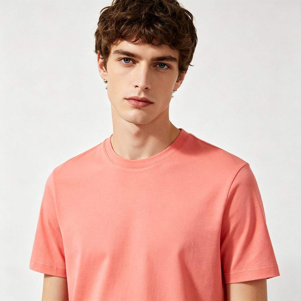 Coral Pink Crew Neck Short-Sleeve T-Shirt - Image 4