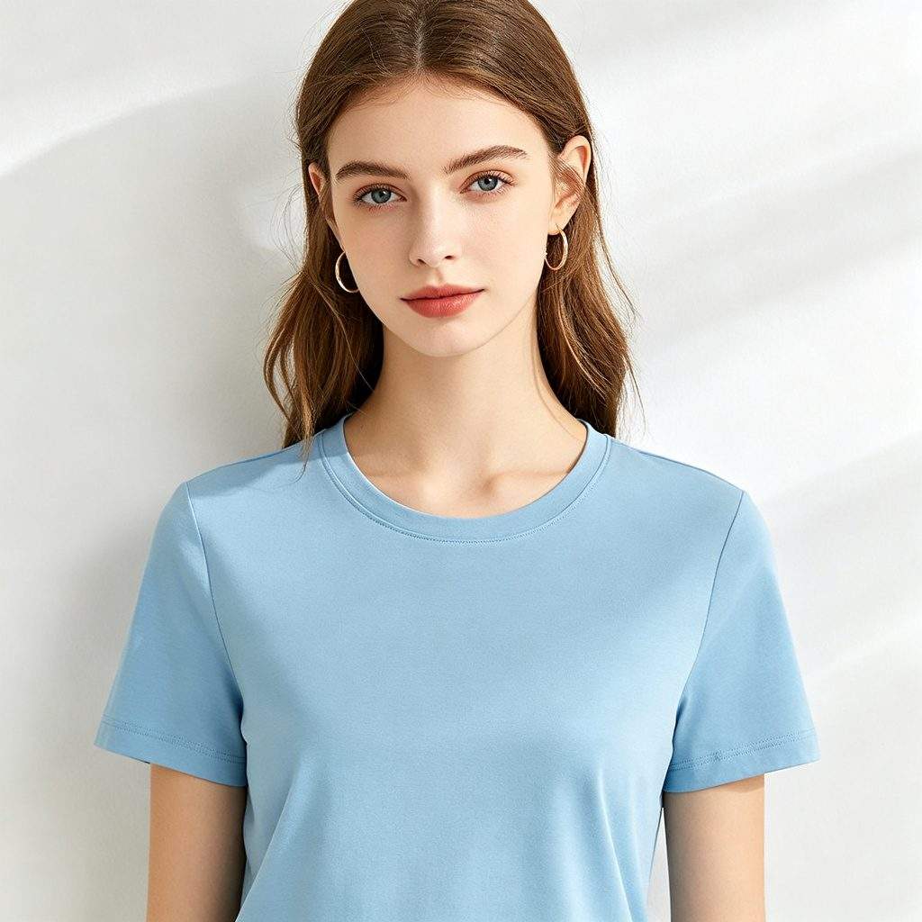 Sky Blue Crew Neck Short-Sleeve T-Shirt - Image 4
