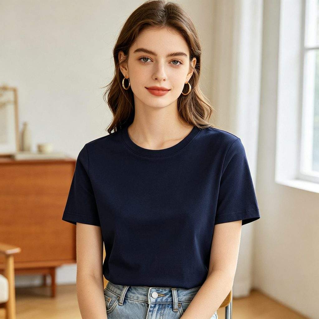 Navy Cotton Crew Neck Short-Sleeve T-Shirt - Image 4