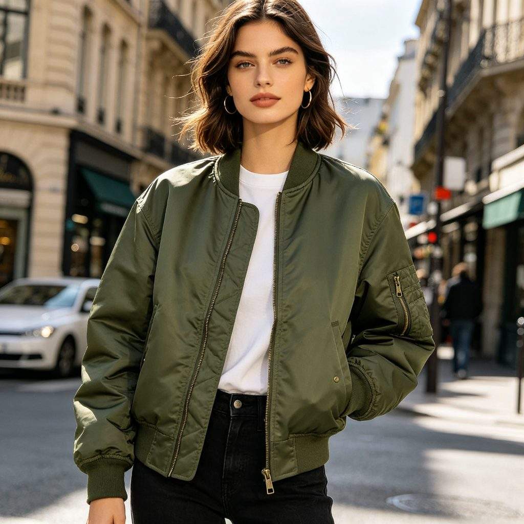Military Green Bomber Jacket - Image 4