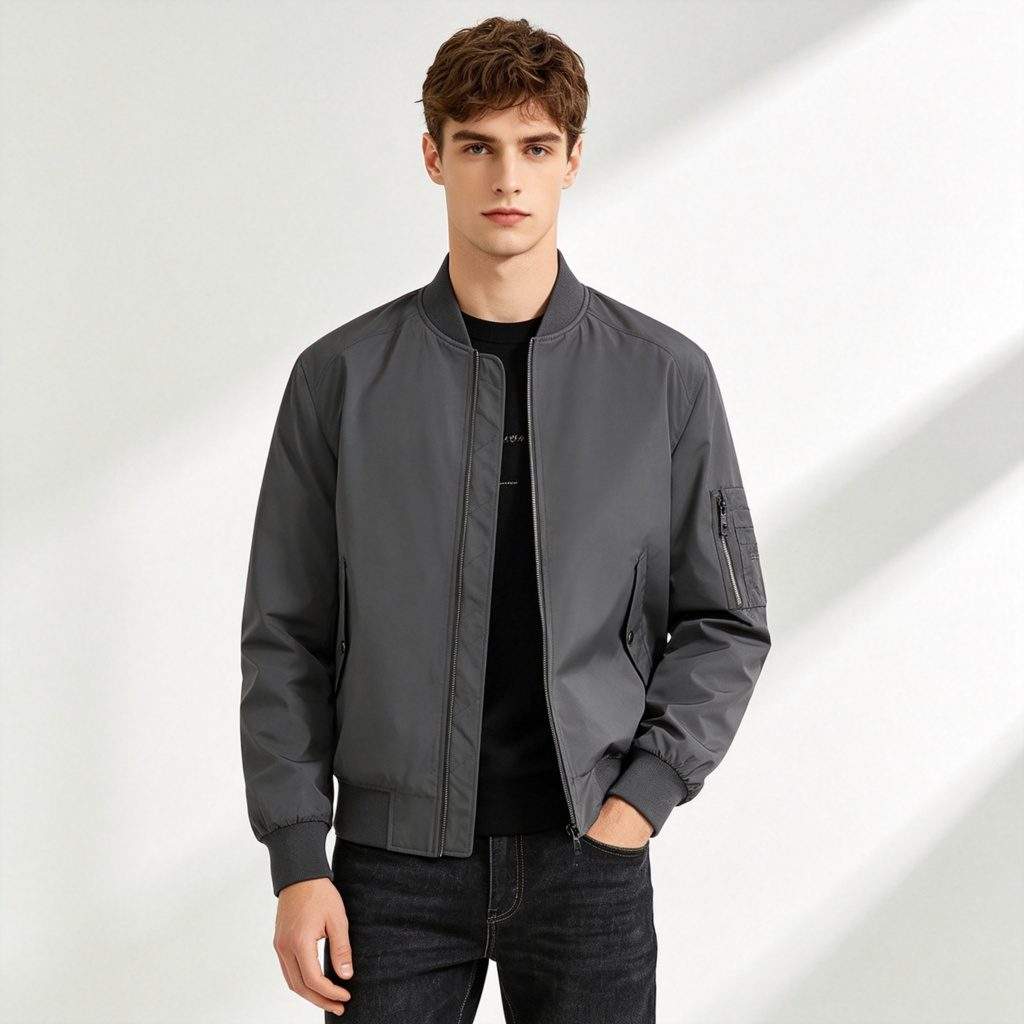 Dark Gray Bomber Jacket - Image 4