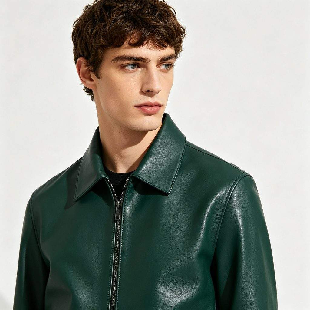 Dark Green Leather Jacket - Image 4