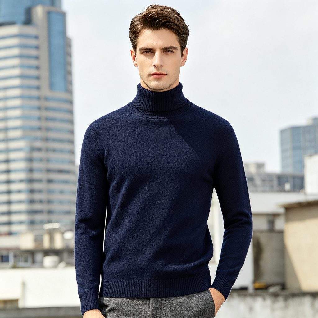 Navy Turtleneck Knitted Sweater - Image 4