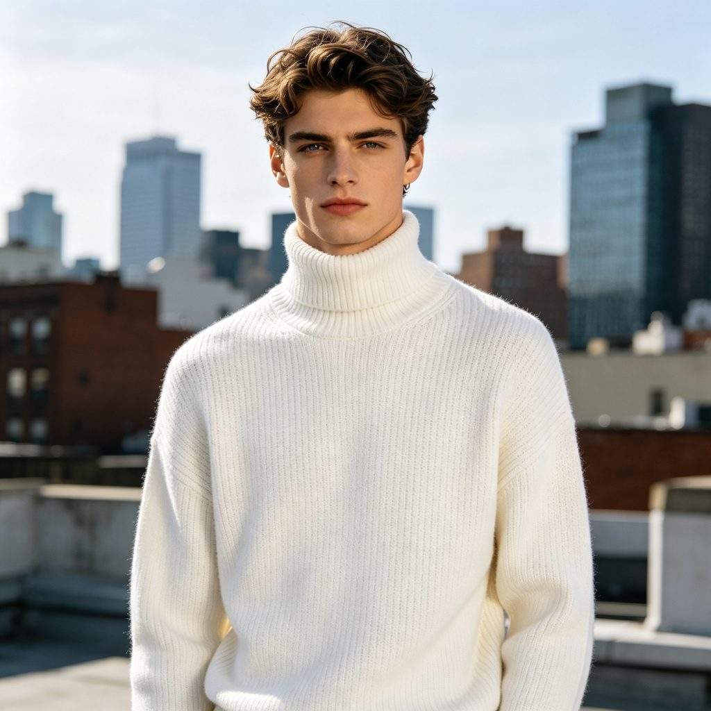 White Turtleneck Knitted Sweater - Image 4