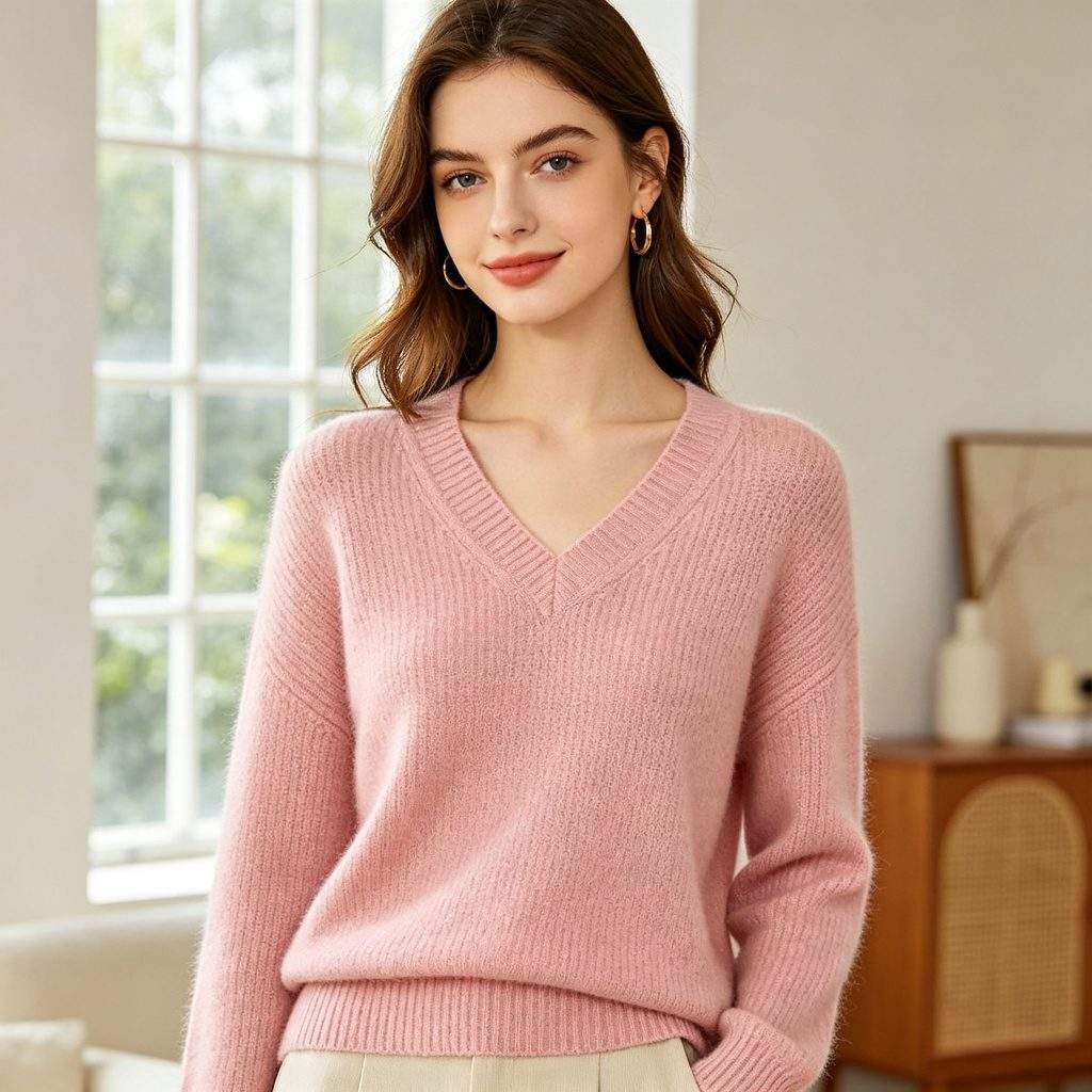 Pink V-Neck Knitted Sweater - Image 4