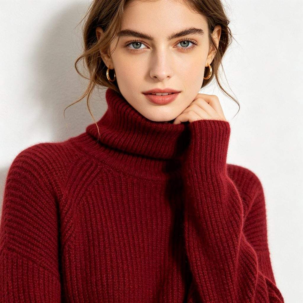 Burgundy Turtleneck Knitted Sweater - Image 4