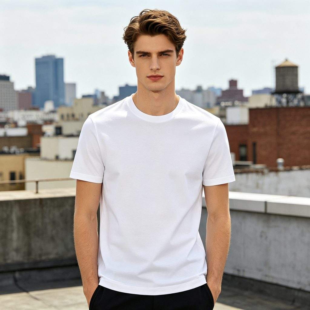 White Cotton Crew Neck Short-Sleeve T-Shirt - Image 4