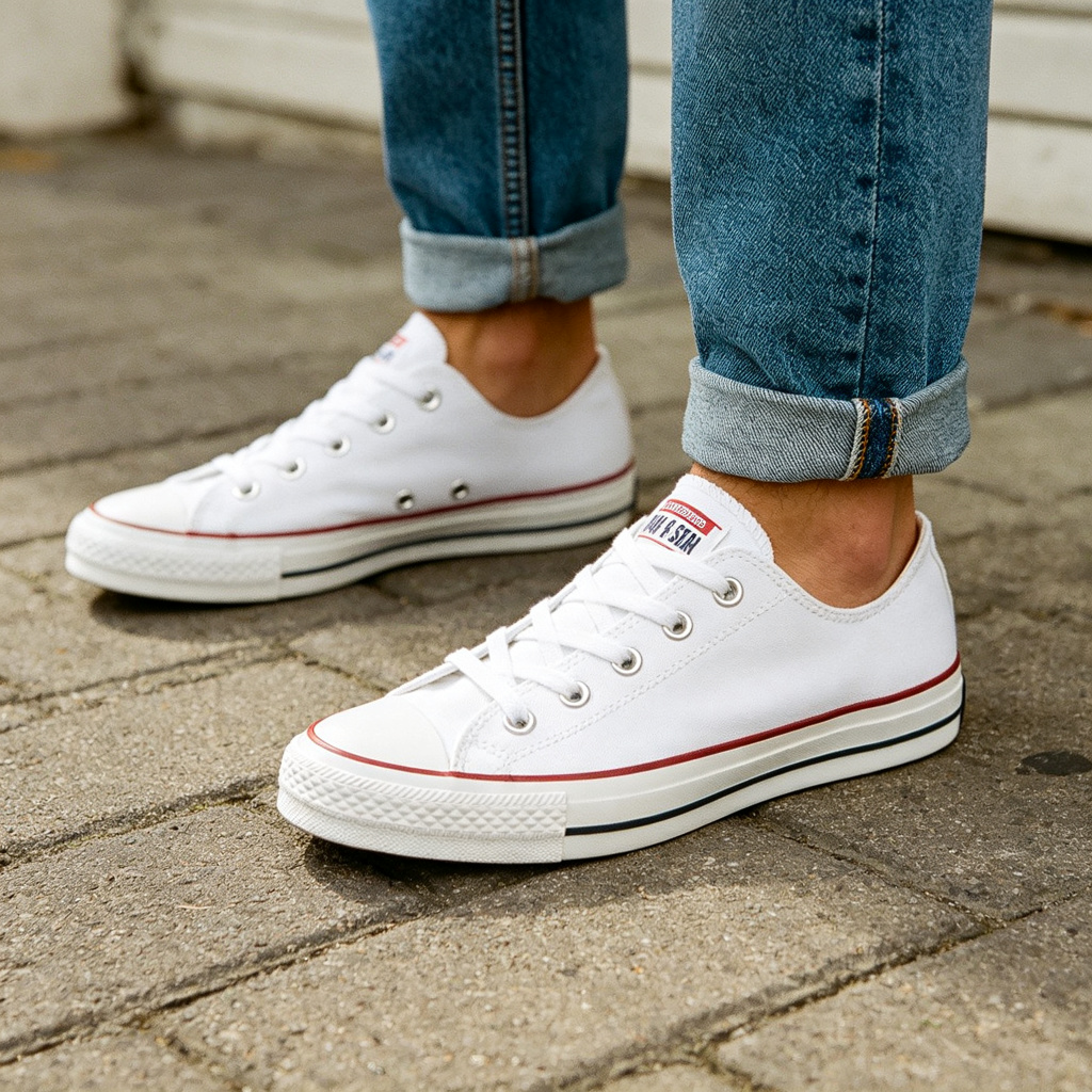 White Low Top Canvas Sneakers - Image 4