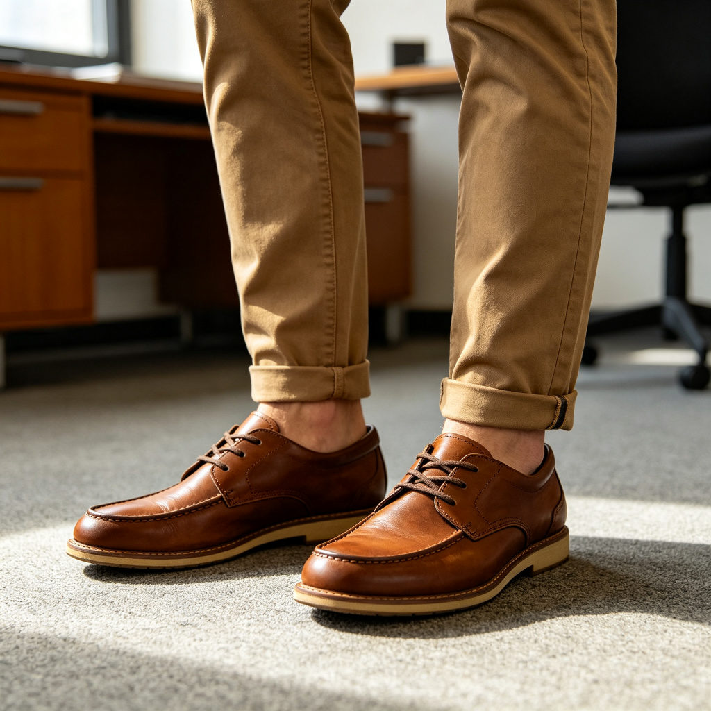 Brown Leather Casual Derby Shoes - Image 4