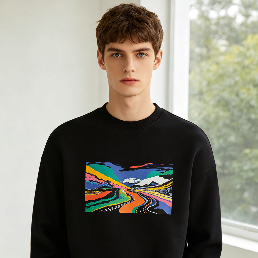 Black Colorful Abstract Art Print Crewneck Sweatshirt - Image 4