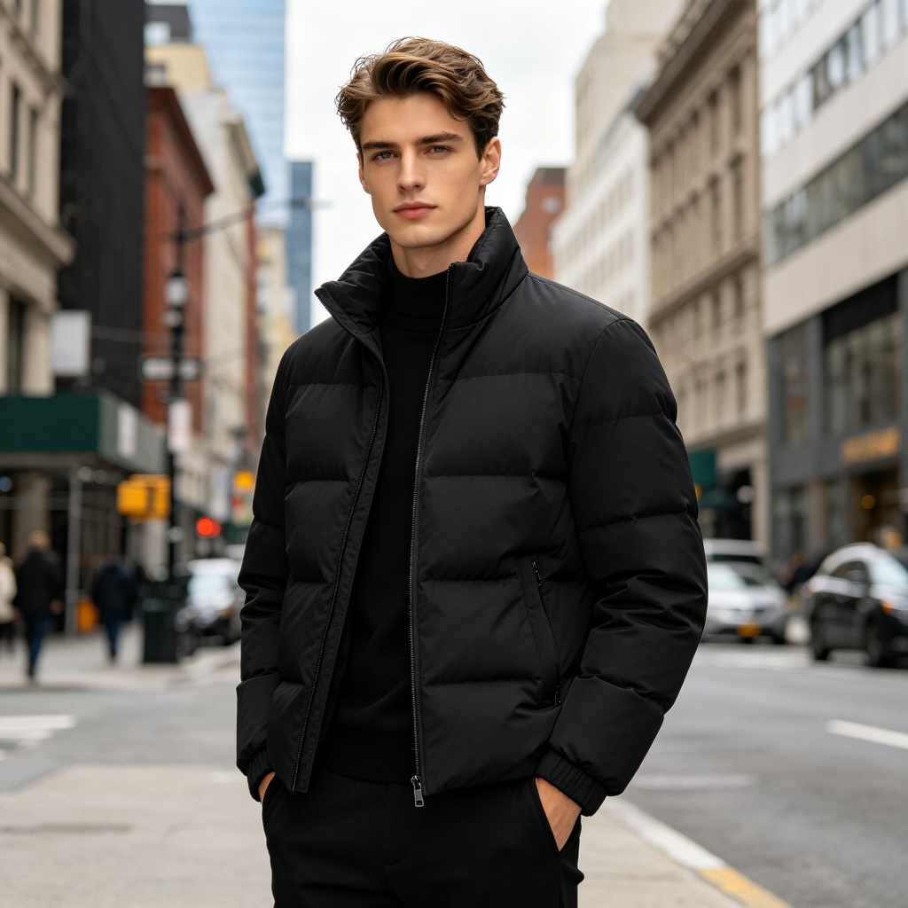 Black Stand Collar Short Down Jacket - Image 4