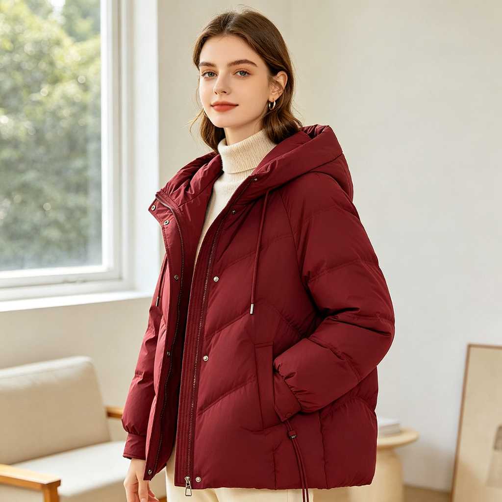 Burgundy Hooded Down Jacket - Image 4