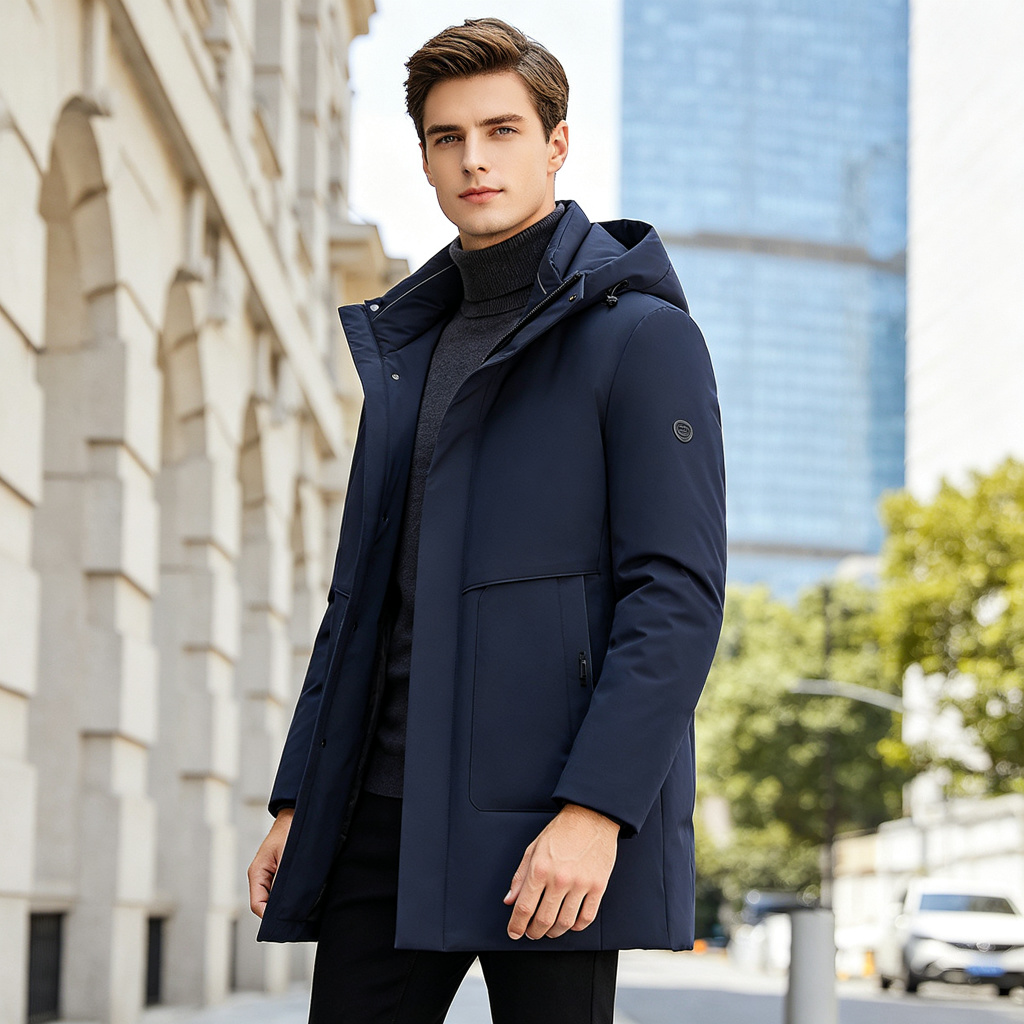 Navy Mid-Length Down Jacket - Image 4