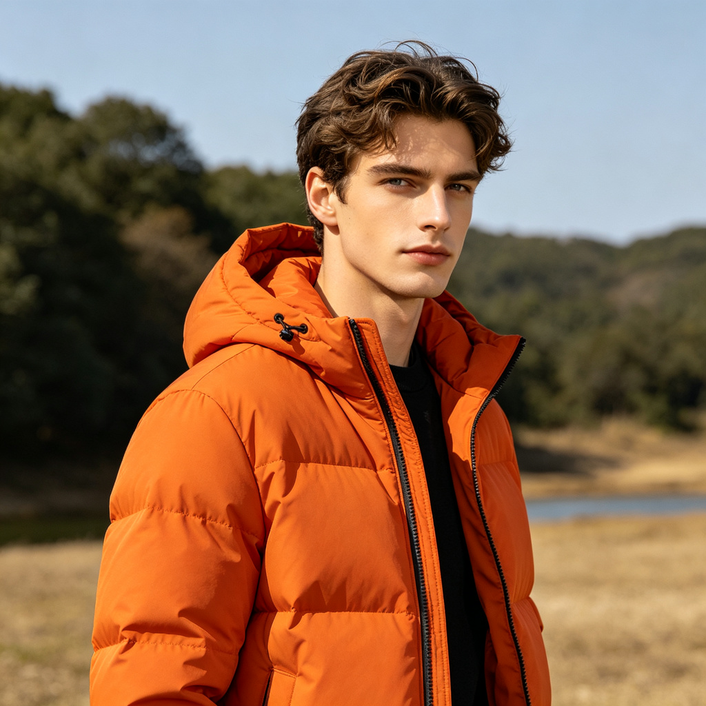 Orange Hooded Down Jacket - Image 4