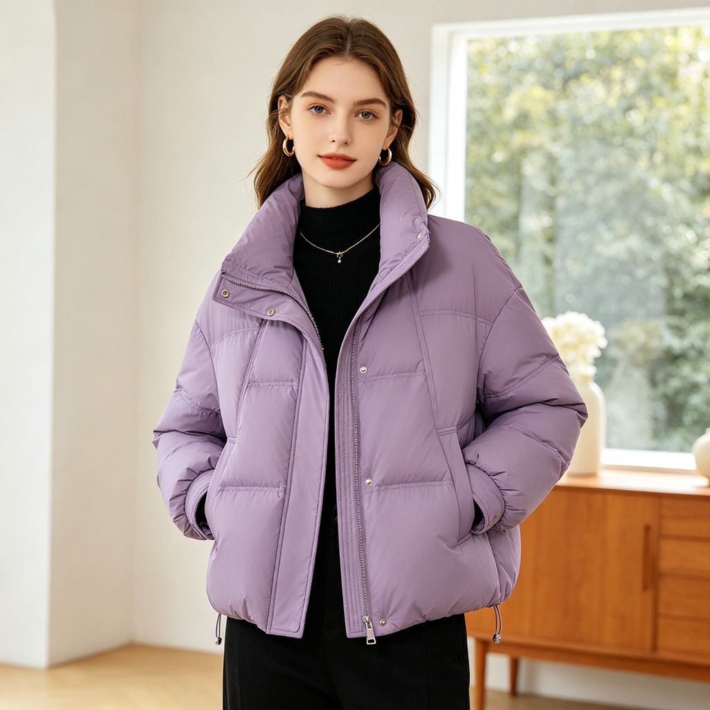 Purple Cropped Down Jacket - Image 4