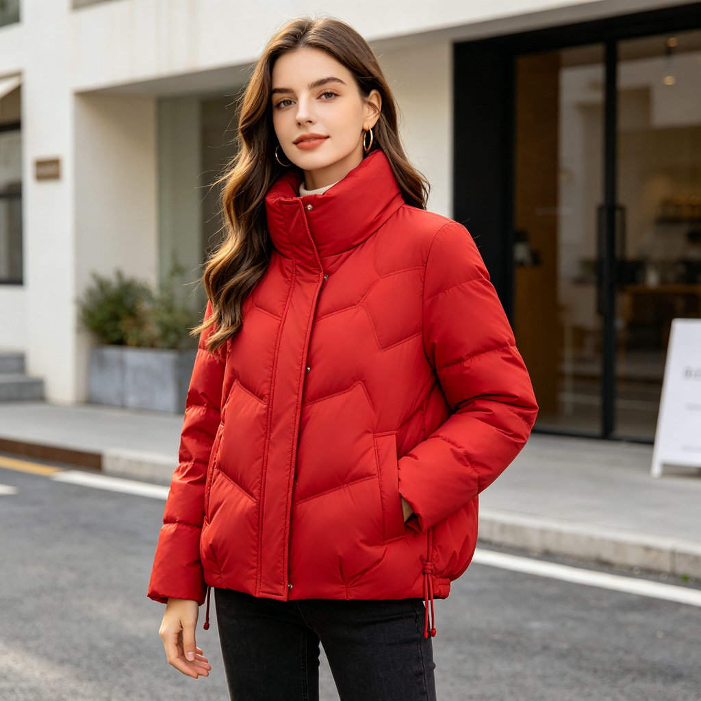 Red Stand Collar Down Jacket - Image 4