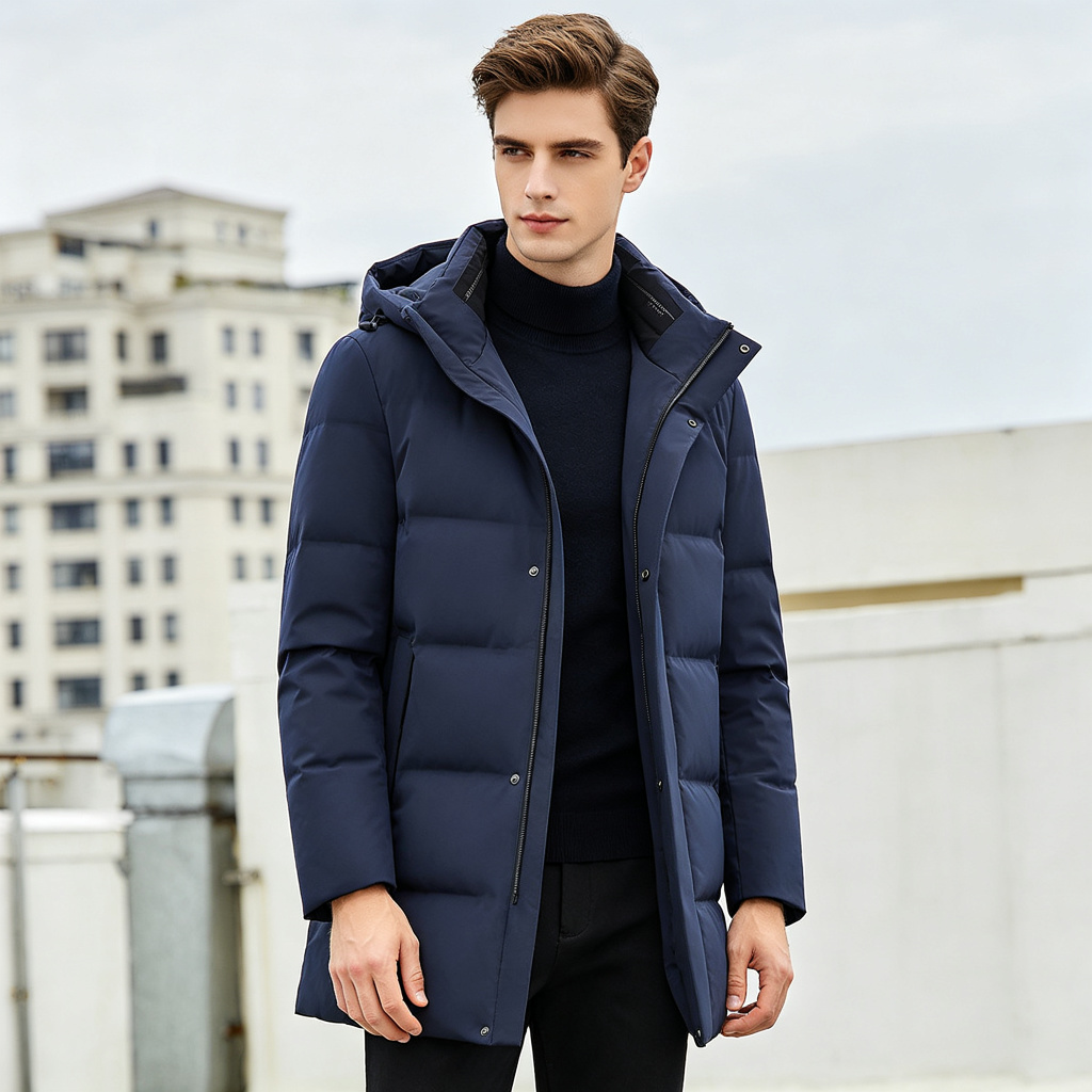 Deep Navy Mid-Length Down Jacket - Image 4
