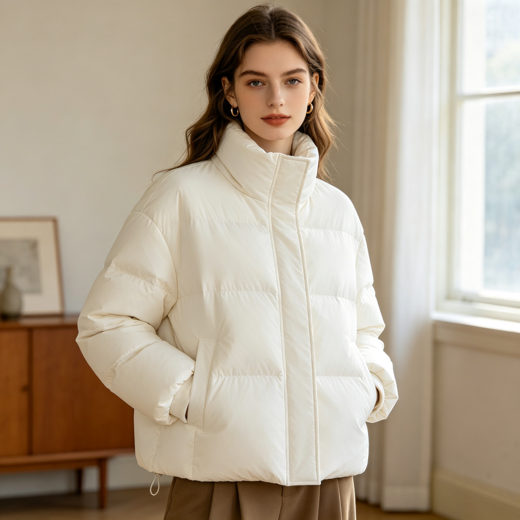 White Stand Collar Down Jacket - Image 4