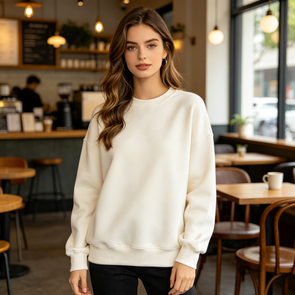 Cream White Letter Print Crewneck Sweatshirt - Image 4