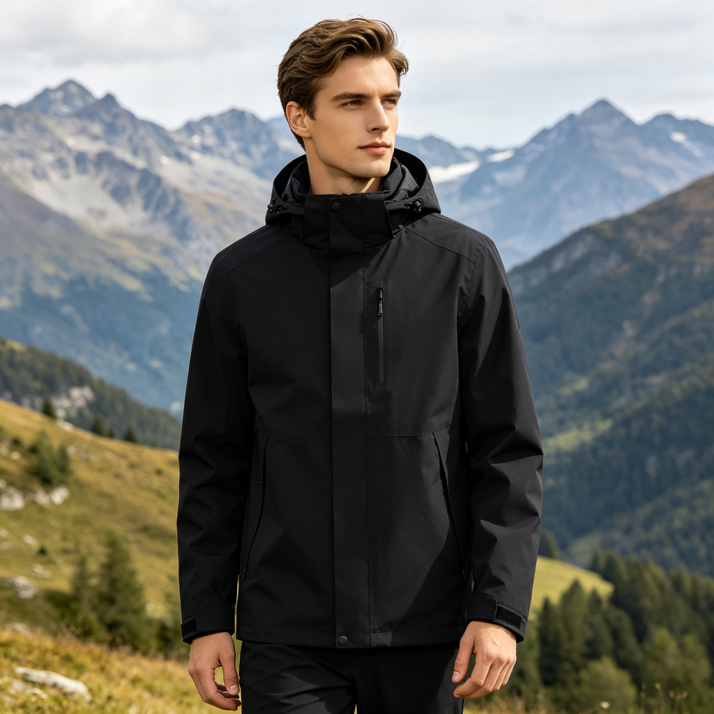 Black Hooded Outdoor Jacket - Image 4