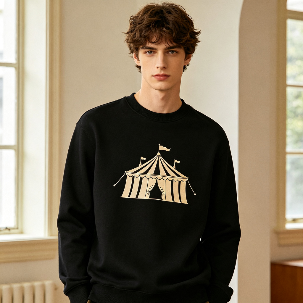 Black Circus Tent Graphic Print Crew Neck Sweatshirt - Image 4