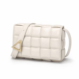 Ivory Padded Woven Flap Shoulder Bag - View 1