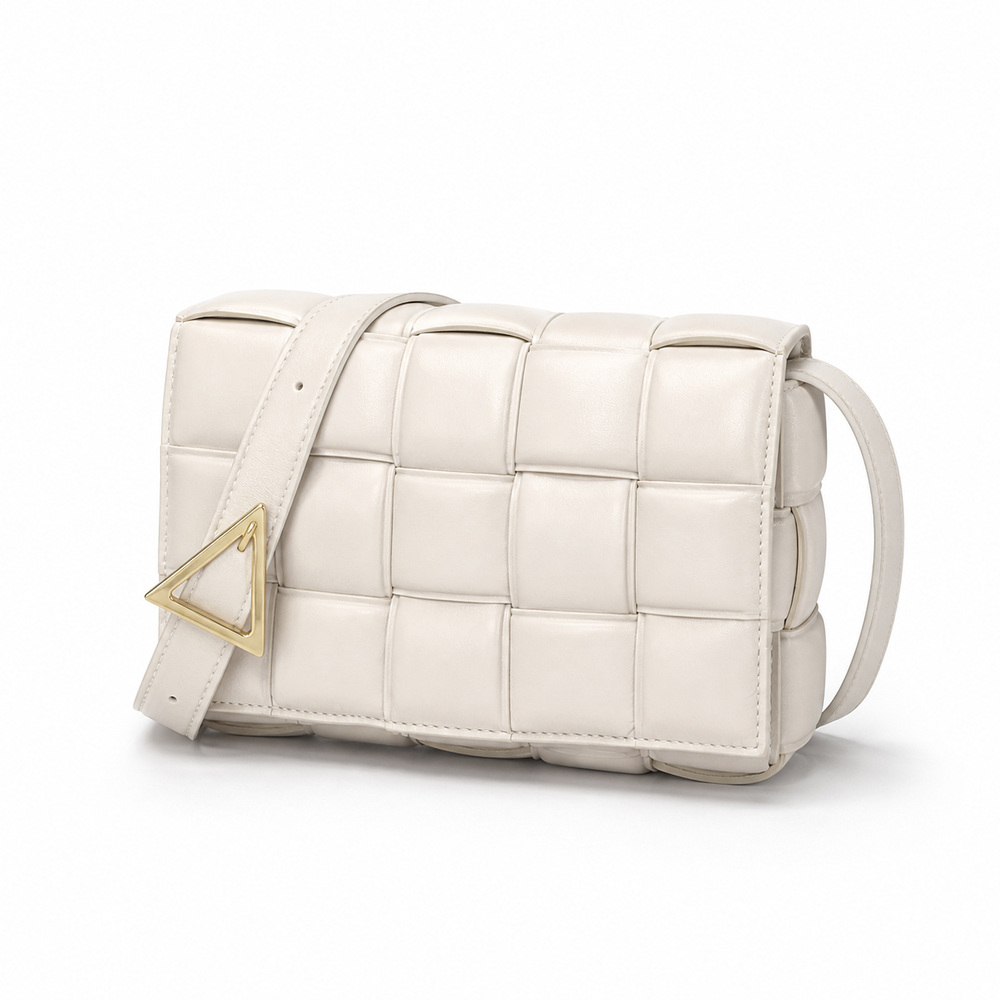 Ivory Padded Woven Flap Shoulder Bag - View 1
