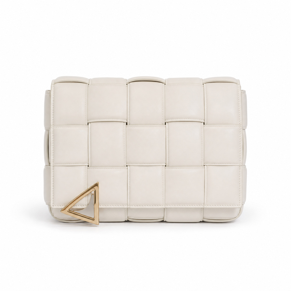 Ivory Padded Woven Flap Shoulder Bag - View 2