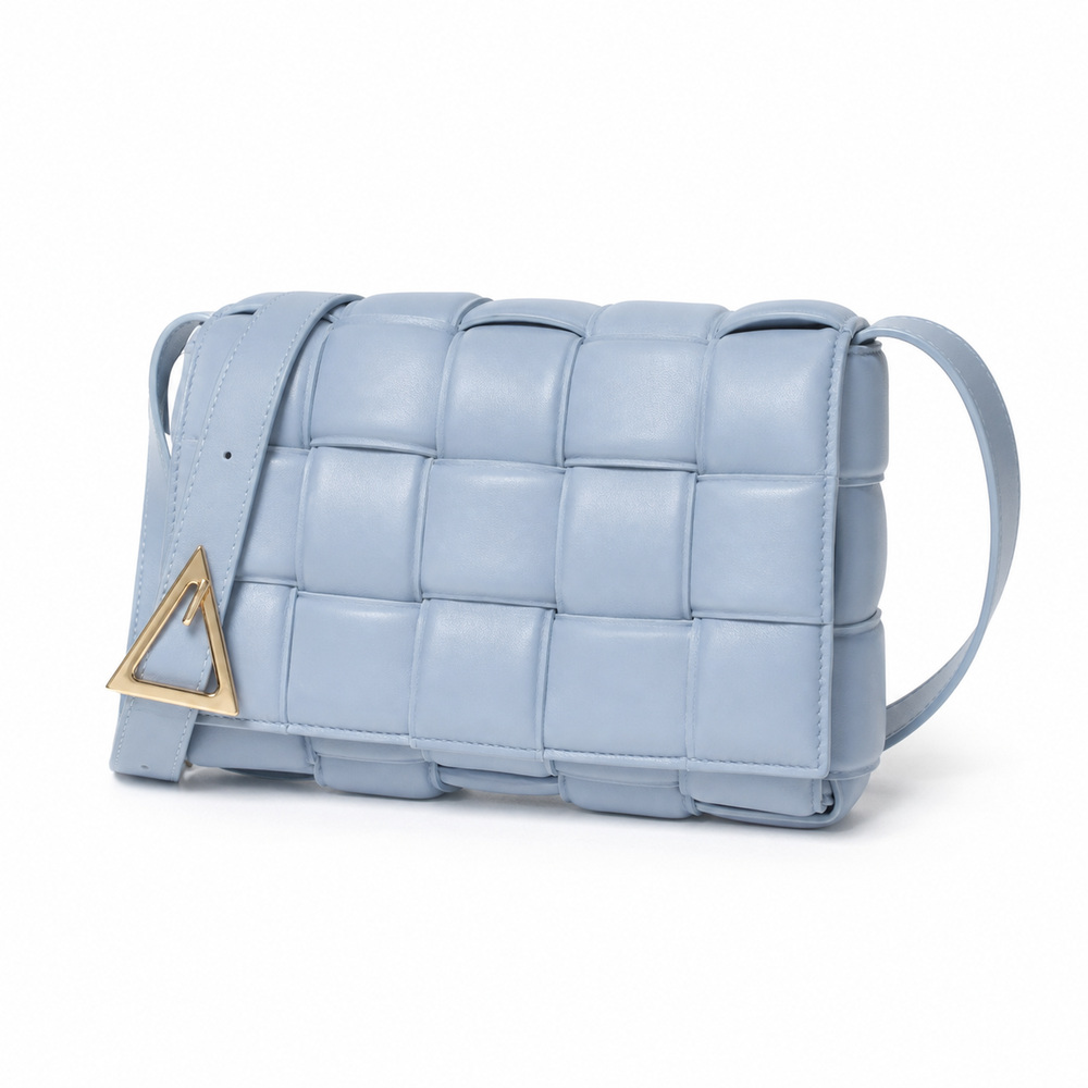 Light Blue Padded Woven Flap Shoulder Bag - View 1