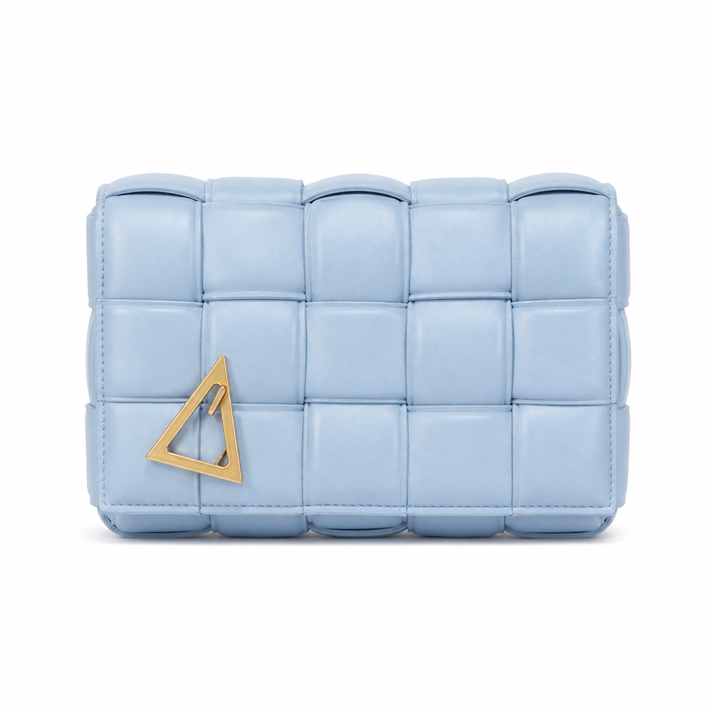 Light Blue Padded Woven Flap Shoulder Bag - View 2