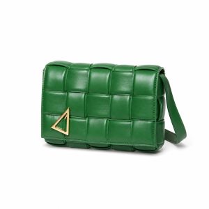 Green Padded Woven Flap Shoulder Bag - View 1